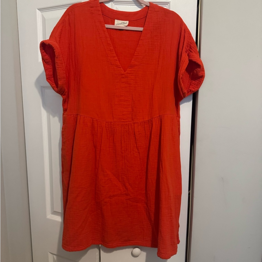 Vibrant Red/Orange V-Neck Dress